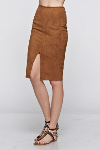 Suede Slit Skirt (camel) - Heavenly Lox