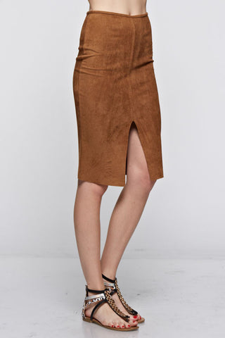 Suede Slit Skirt (camel) - Heavenly Lox