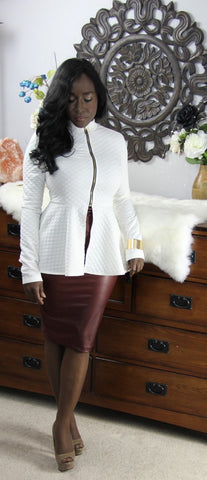 Checker Quilted Peplum Blazer (Ivory) - Heavenly Lox